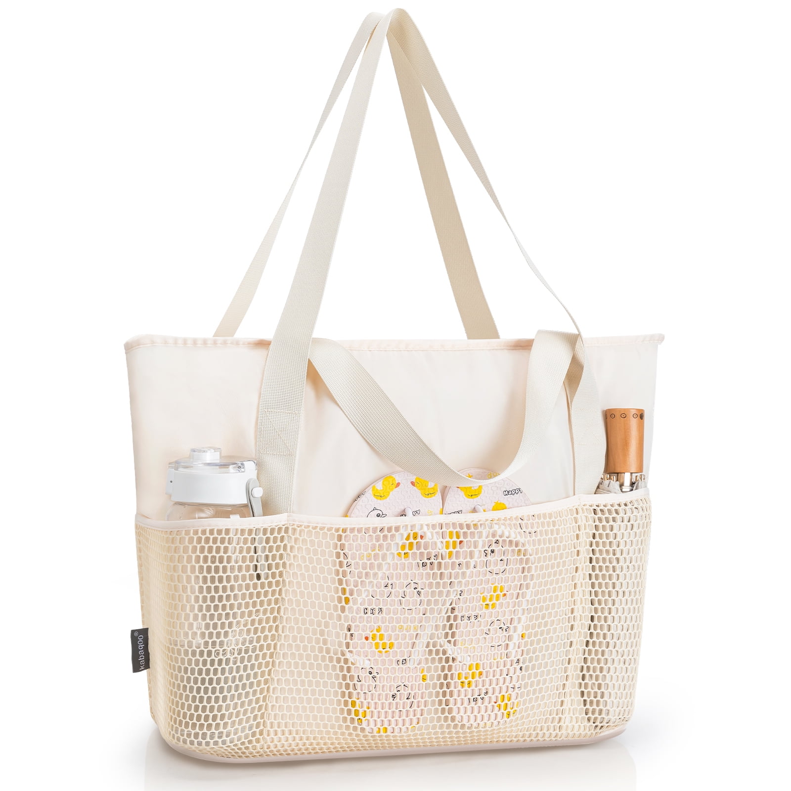 KABAQOO Large Beach Tote Bag With Zip & Pockets - Water-Resistant Shoulder Bag For Women, Travel, Pool, Gym