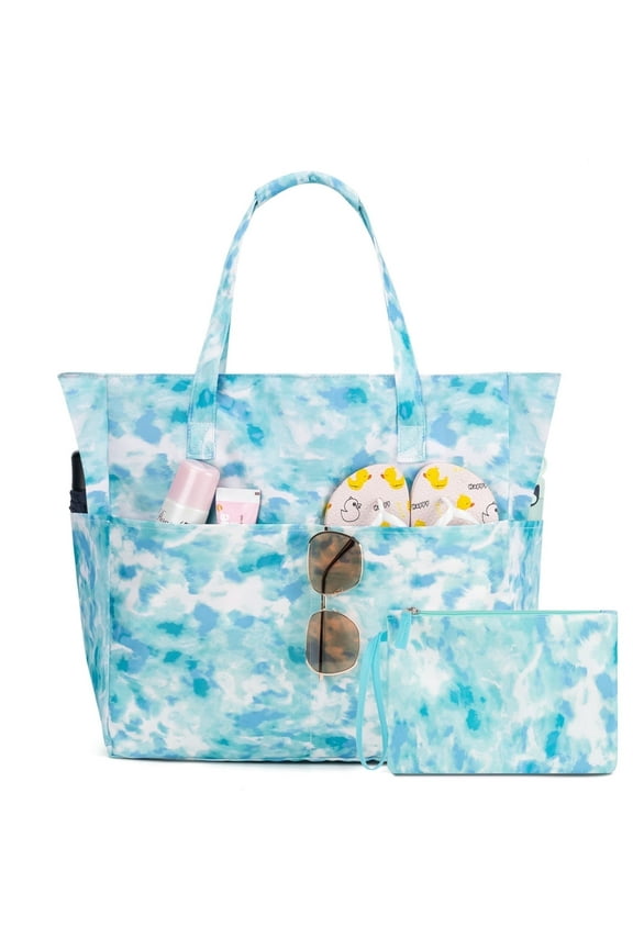 Beach Bags for Women, Waterproof Beach Bag with Zipper, Large Capacity Foldable Beach Bags for Swim Travel Shopping