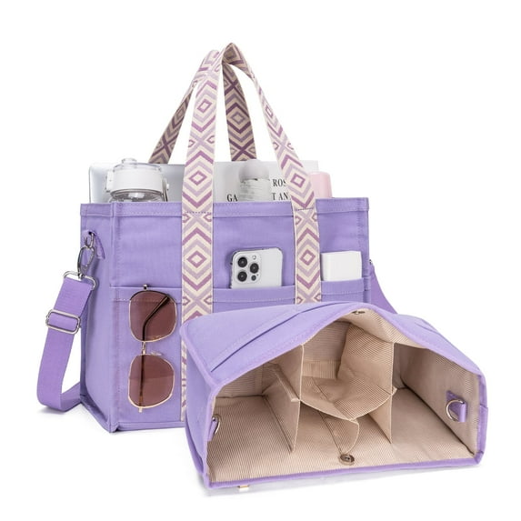 Canvas Tote bag with Purse Bag Organizer, Kabaqoo Shoulder Tote bag Satchel Handbag with Zipper, Purple
