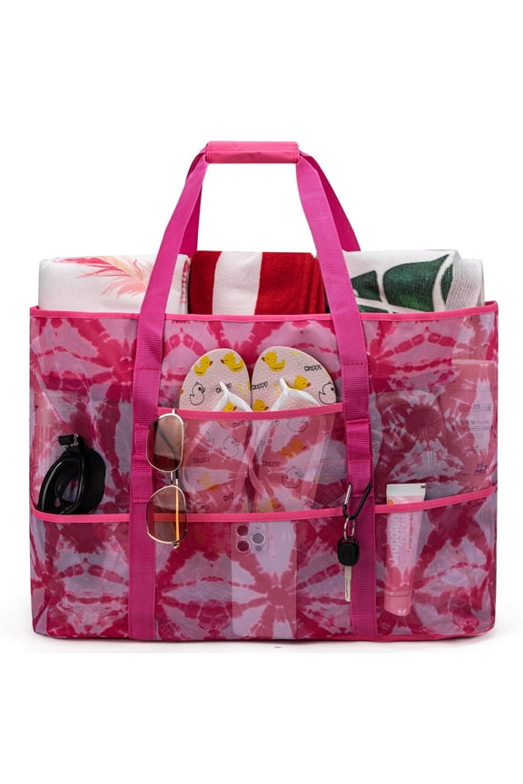 Extra Large Beach Bag with Multipocket Zipper, Waterproof Sandproof Beach tote bag