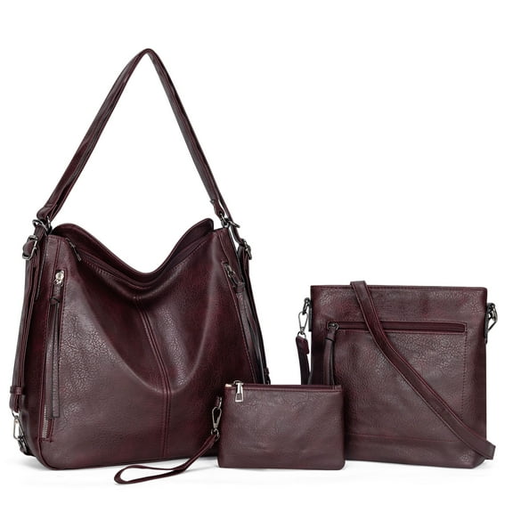 Kabaqoo Leather Shoulder Bag for Women, 3pcs Crossbody Purses Tote Satchel, brown