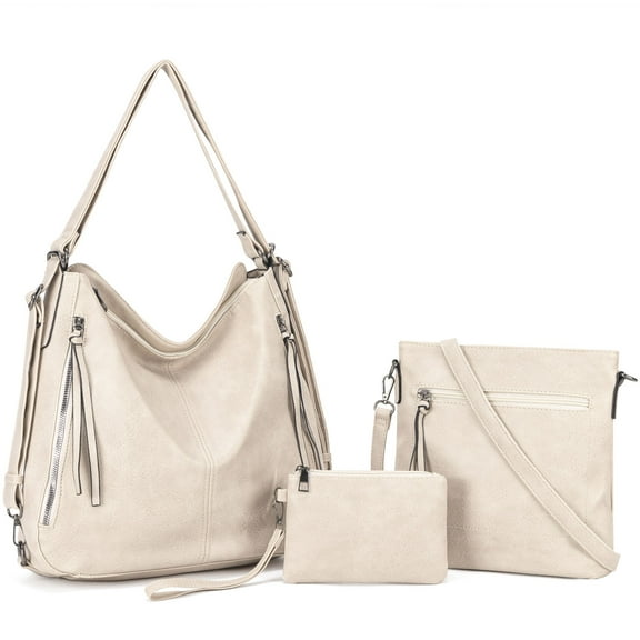 Kabaqoo Leather Shoulder Bag for Women, 3pcs Crossbody Purses Tote Satchel,white