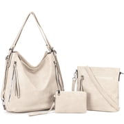Kabaqoo Leather Shoulder Bag for Women, 3pcs Crossbody Purses Tote Satchel,white