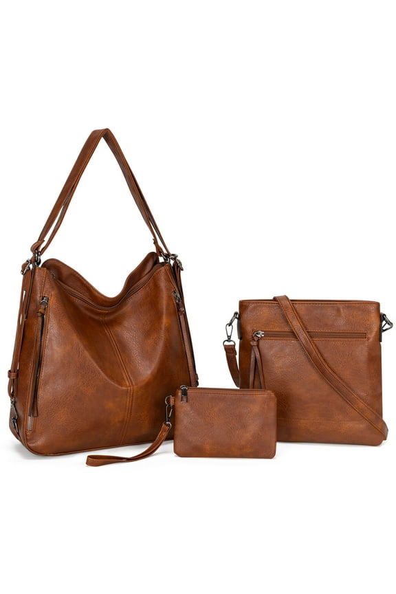 Leather Shoulder Bag for Women, 3pcs Crossbody Purses Tote Satchel