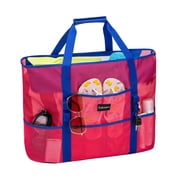 Kabaqoo Mesh Beach Bag, Mesh Tote Bag with 8 Small Pockets for Women Picnic Travel Pool