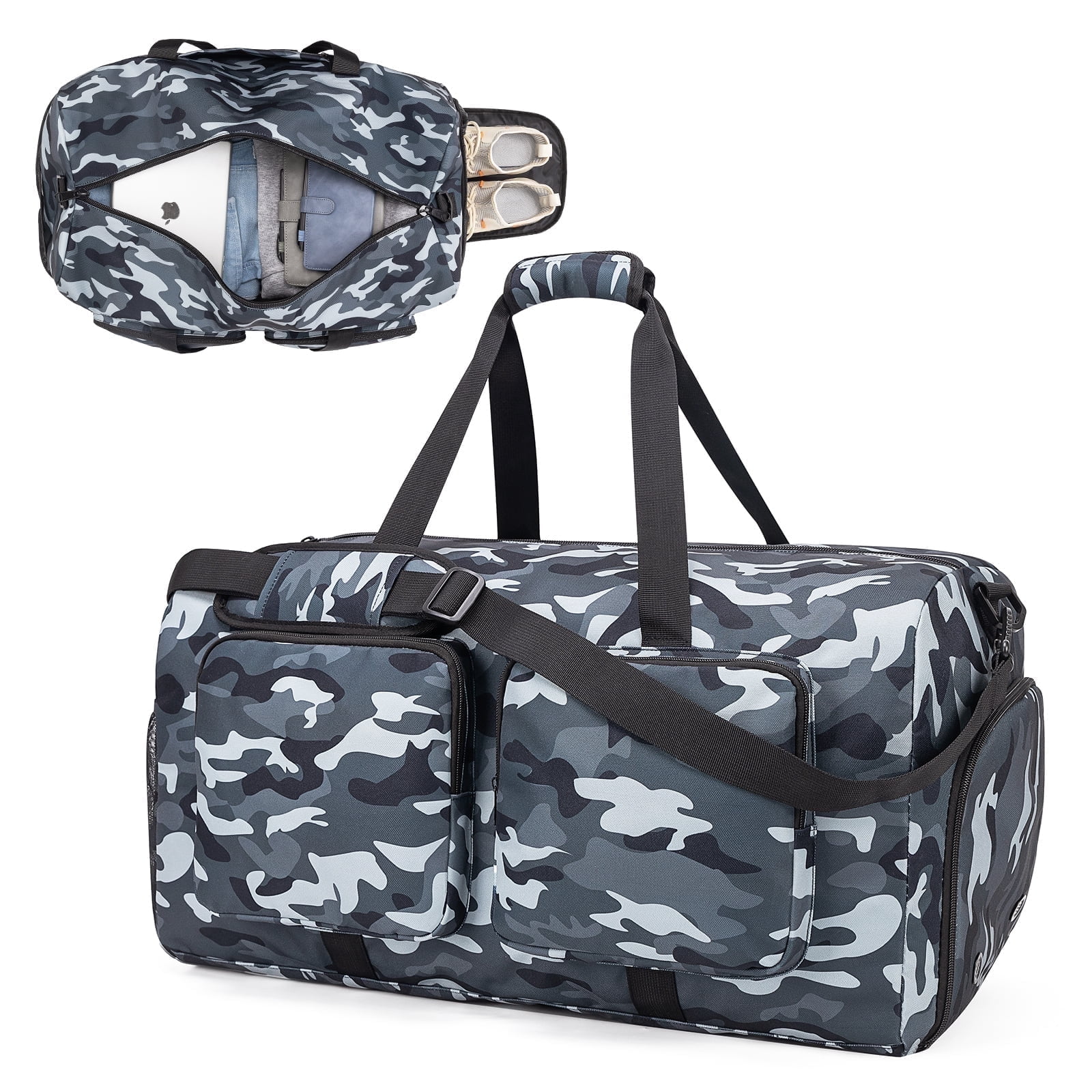 65L Duffle Bag with Shoes Compartment, Foldable Travel Duffel Bags for Men Women, Large Packable Travel Bag Water Repellent & Tear Resistant