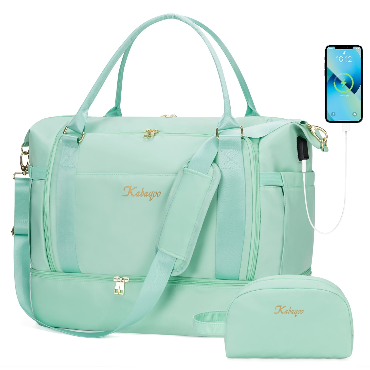 Kabaqoo Travel Duffel Bag with USB Charging Port, Overnight Bag for Women with Shoe Compartment & Wet Pocket