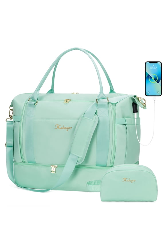 Travel Duffel Bag with USB Charging Port, Overnight Bag for Women with Shoe Compartment & Wet Pocket