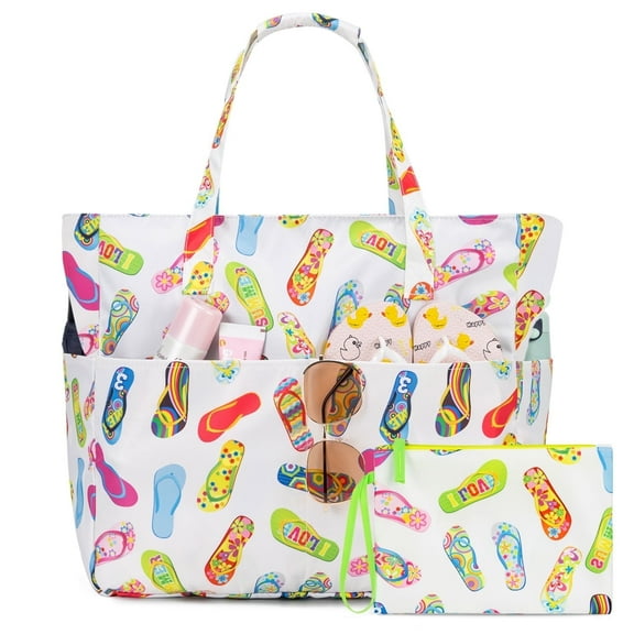 Kabaqoo Waterproof Beach Bag, Sandproof Beach Tote Bag, Large Capacity Foldable Beach Bags for Pool Gym Grocery Travel