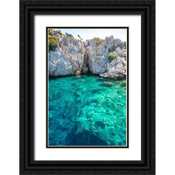 Kabas, Ali 13x18 Black Ornate Wood Framed with Double Matting Museum Art Print Titled - Turquoise colored crystal clear water at a rocky island-Aegean Sea-Turkey