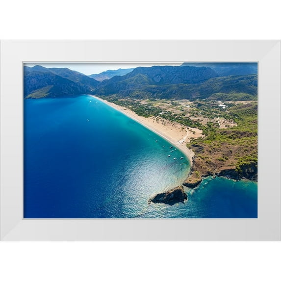 Kabas, Ali 24x17 White Modern Wood Framed Museum Art Print Titled - Olympos and Cirali beach aerial-Antalya-Turkey