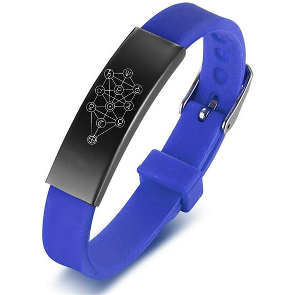Kabbalistic Tree of Life Amulet Symbol Silicone Strap Bracelet, Occult Astrological Kabbalah Sephiroth Bangle, Spiritual Meditation Healing Jewelry for Unisex, Blue