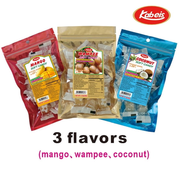 Kabeis Coconut  Wampee,Mango  Flavored Chews Chewy Gummy Candy   - 1.76oz per Bag,3 Bags