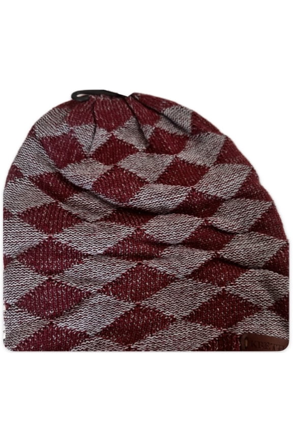 Kabethos Diamond Pattern Knit Beanie, Burgundy, Gray