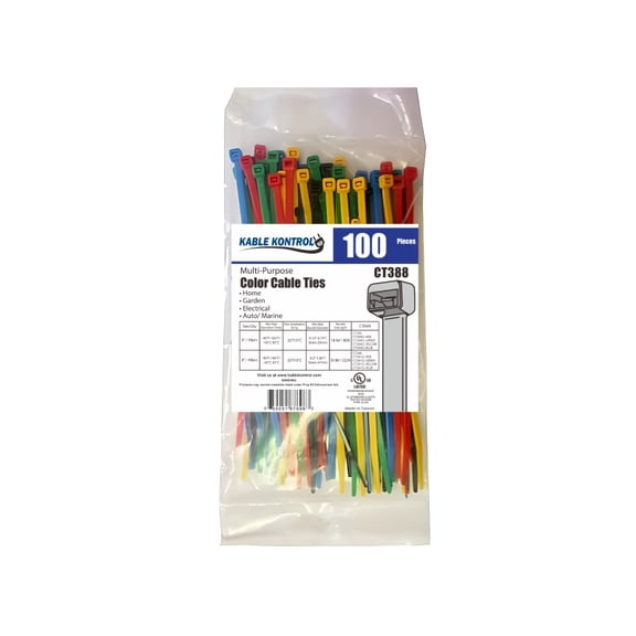 Kable Kontrol Assorted Zip Ties - 100 pcs - Multicolor and Multi-size