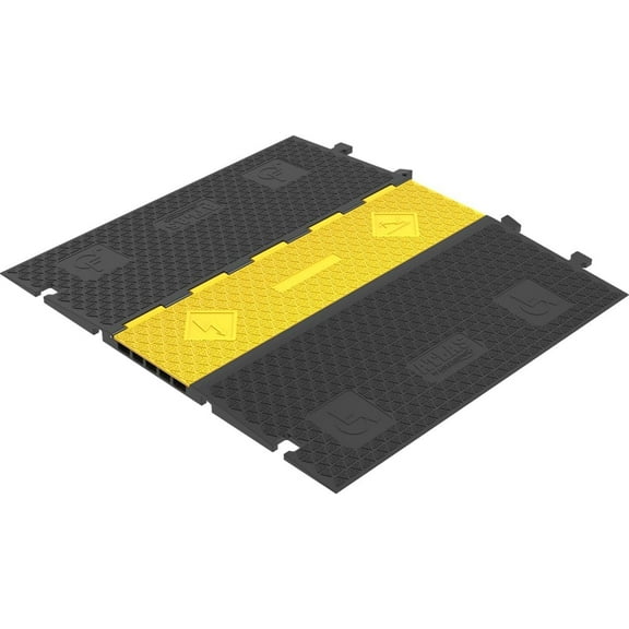 Kable Kontrol Atlas ADA Compliant Cable Protector Ramp Heavy Duty - 5 Channel Low Profile - 1 Pc - 36” Long Black & Yellow – 33,040 Lbs Per Axle Capacity - Rubber Speed Bump Wire Protector Cord
