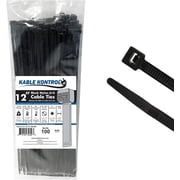Kable Kontrol Black Zip Ties - 12 Inch Long - UV Resistant - 75 Lbs Tensile Strength - 100 pc Pack