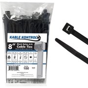 Kable Kontrol Black Zip Ties - 8 Inch Long - UV Resistant - 75 Lbs - 100 pc Pack