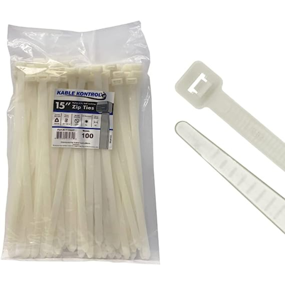 Kable Kontrol Clear Zip Ties 15" Inch Long Extra Heavy Duty Natural