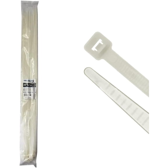 Kable Kontrol Clear Zip Ties - 36 Inch Long Heavy Duty - Natural Nylon - 175 Lbs Tensile Strength - 50 Pc Pack - Ct297-50