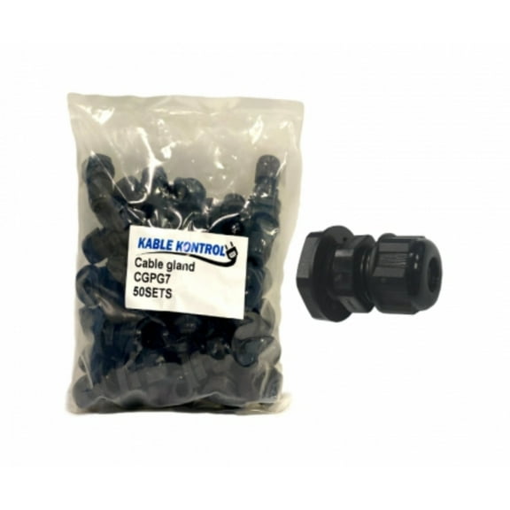 Kable Kontrol IP68 Waterproof Nylon Cable Gland - 1/4" Cable Diameter - PG7 Thread - 50 Pcs/ Pack