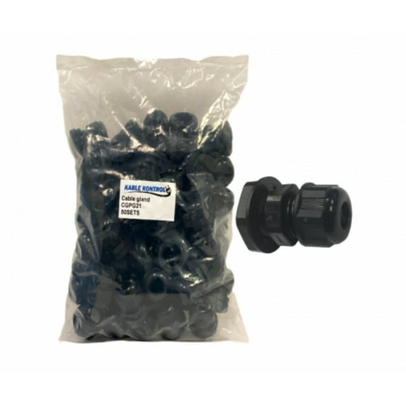 Kable Kontrol IP68 Waterproof Nylon Cable Gland - 5/8" Cable Diameter - PG21 Thread - 50 Pcs/ Pack