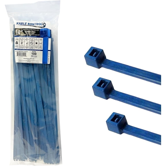 Kable Kontrol Metal Detectable Zip Ties - 14" Long - 120 Lbs Tensile Strength - 100 pc Pack - Blue