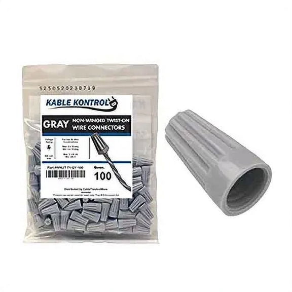 Kable Kontrol Twist on Electrical Wire Connectors - Non - Winged - Fits Wire 18 - 16 AWG - 100 Pcs - Gray