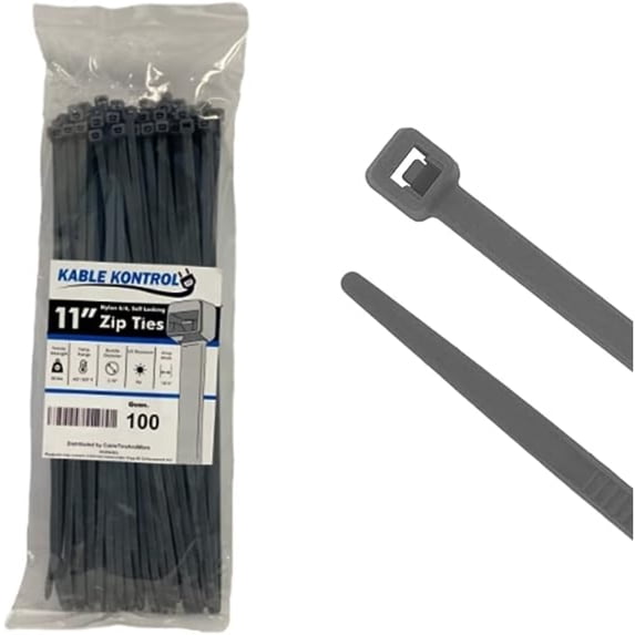 Kable Kontrol Zip Ties - 11" Long - 100 Pc Pk - Gray color - Nylon - 50 Lbs Tensile Strength