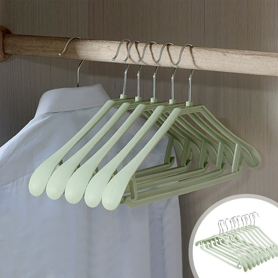 Kabnic 10 Pack Extra Thick Plastic Clothes Hangers, Wide Shoulder & 360° Rotating, Non-Slip for Everyday Use, Durable & Space-Saving, Green