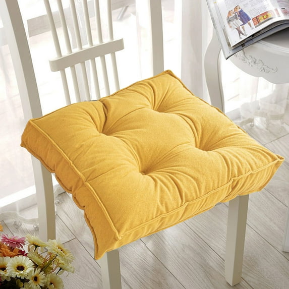 Kabnic 16" Square Chair Pad Seat Cushion Solid Color Soft Chair Pads Comfy Cushion Pillow for Kitchen Dining Office Chair Kids Reading Yellow