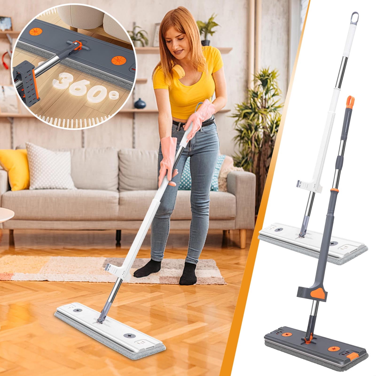 Kabnic 18" Microfiber Mop Floor Cleaning System, Flat Mop with ...