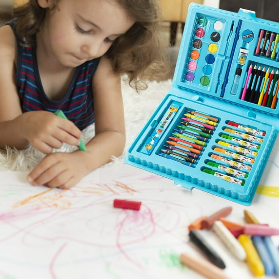 Kabnic Art Supplies, 68 Piece Drawing Art kit, Gifts Art Set Case with Double Sided Trifold Easel, Includes Oil Pastels, Crayons, Colored Pencils, Watercolor Cakes, Sketch Pad (Blue)