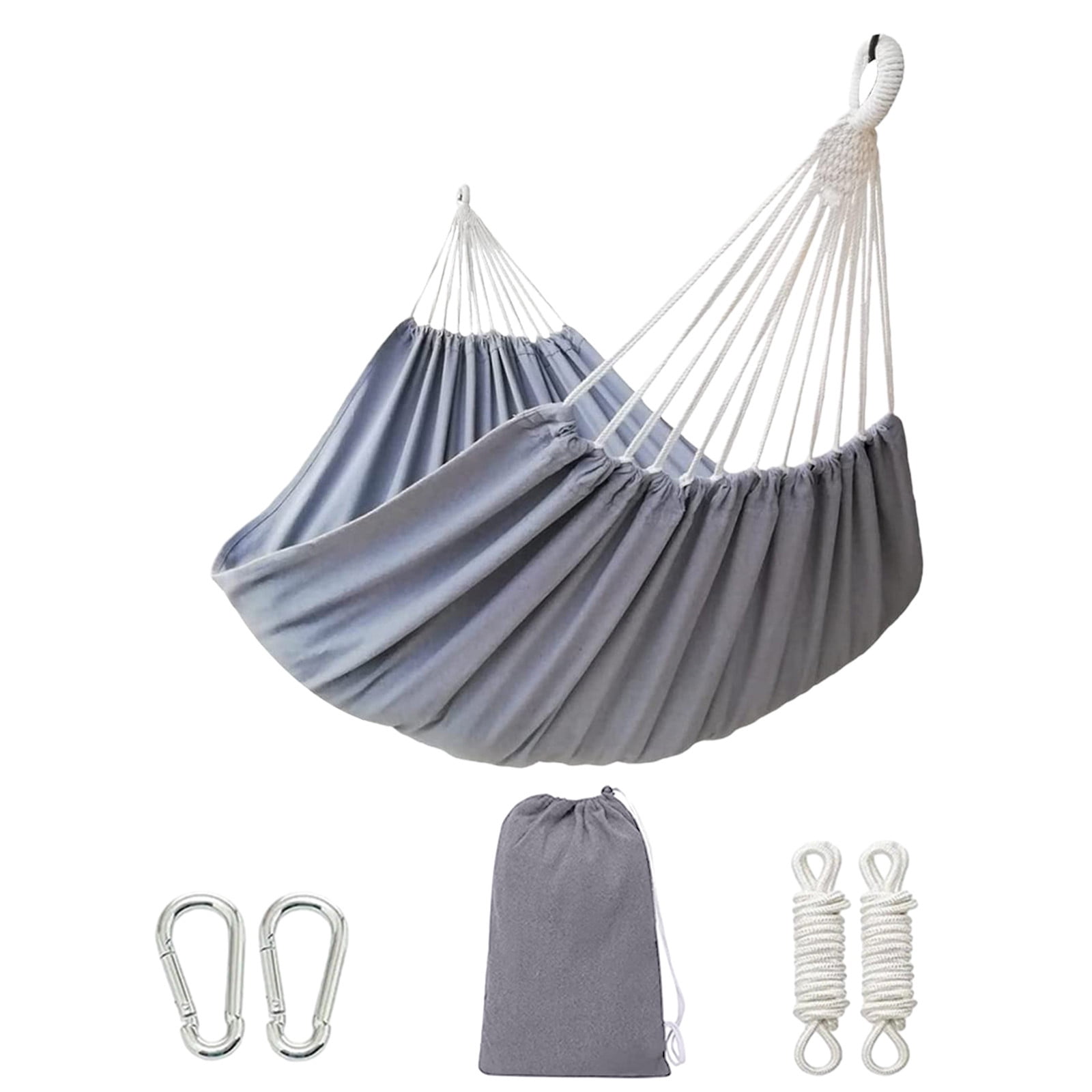 Kabnic Brazilian Double Hammock for 2 People, Extra Large 660lbs Capacity, Canvas Cotton Hammock for Camping, Patio, Porch, Garden, Backyard - Includes Travel Bag & Tree Straps