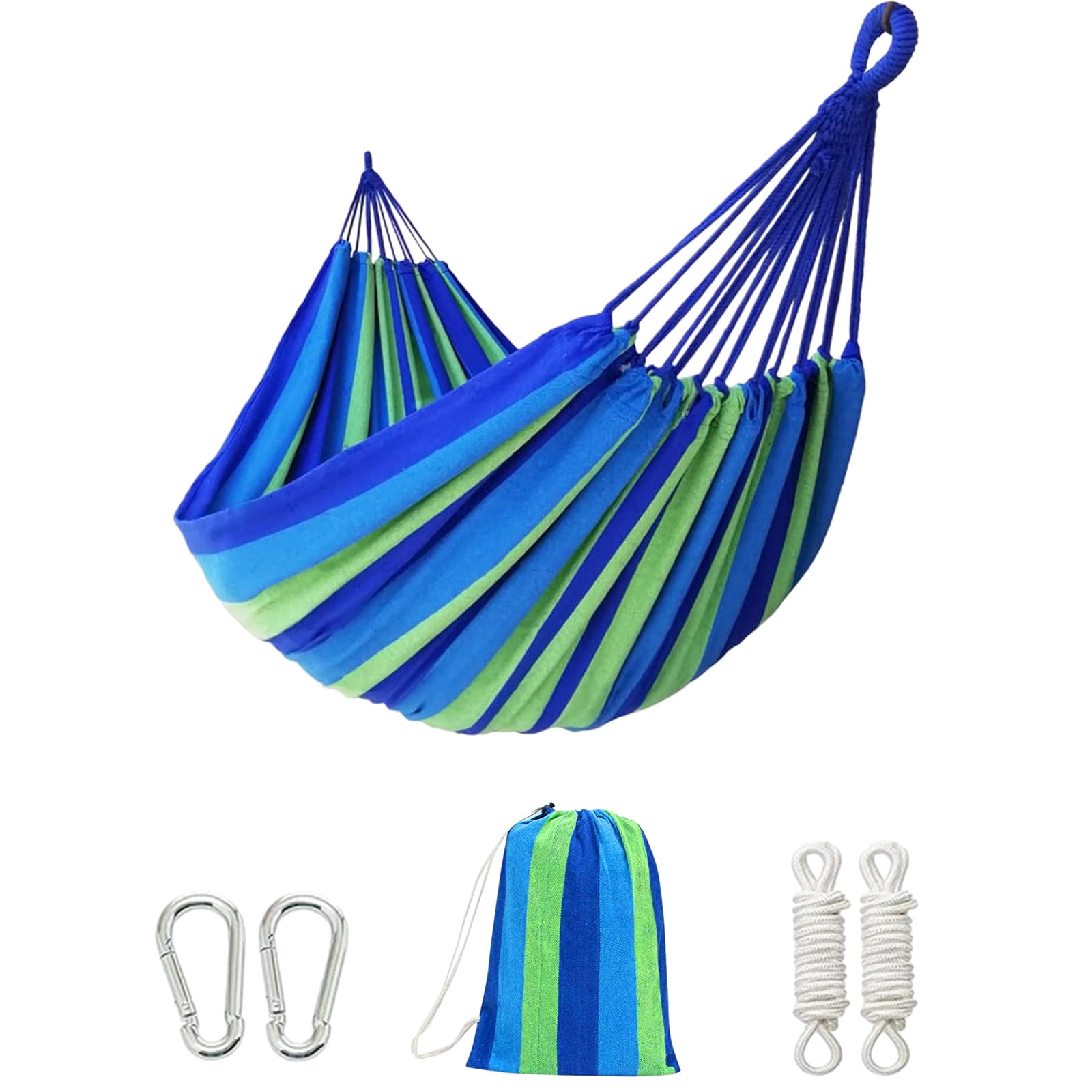 Kabnic Brazilian Double Hammock for 2 People, Extra Large 660lbs Capacity, Canvas Cotton Hammock for Camping, Patio, Porch, Garden, Backyard - Includes Travel Bag & Tree Straps