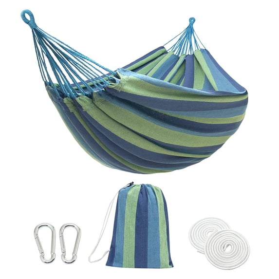 Kabnic Brazilian Double Hammock for 2 People, Extra Large 660lbs Capacity, Canvas Cotton Hammock for Camping, Patio, Porch, Garden, Backyard - Includes Travel Bag & Tree Straps