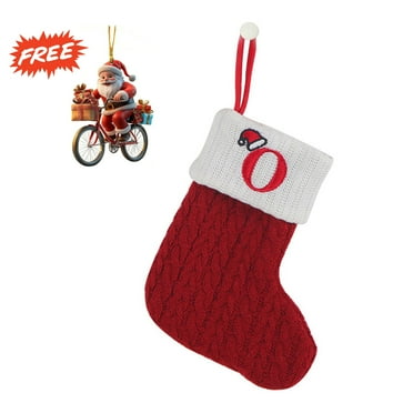 Kabnic Christmas Stockings with Initials, Embroidered Monogram Knit Christmas Stocking, Xmas Stocking for Kids, Holiday and Family Stocking for Fireplace or Party Decoration White Letter O