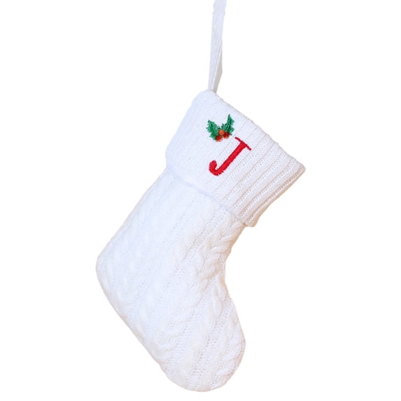 Kabnic Christmas Stockings, Knit Xmas Stocking with Initials, Ideal Holiday Gift for Christmas Tree & Fireplace, White J