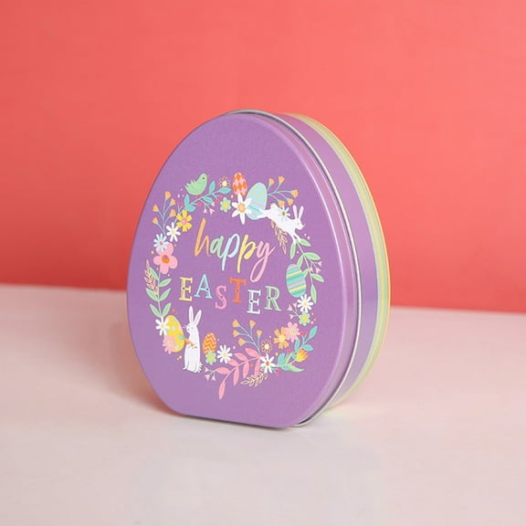 Kabnic Easter Cookie Tins, Easter Tin Box, Metal Easter Egg Shaped Tin Box, Cookie Candy Box, Decorative Boxes with Lids for Spring, Easter Holiday Party Supplies, Easter Candy Jar