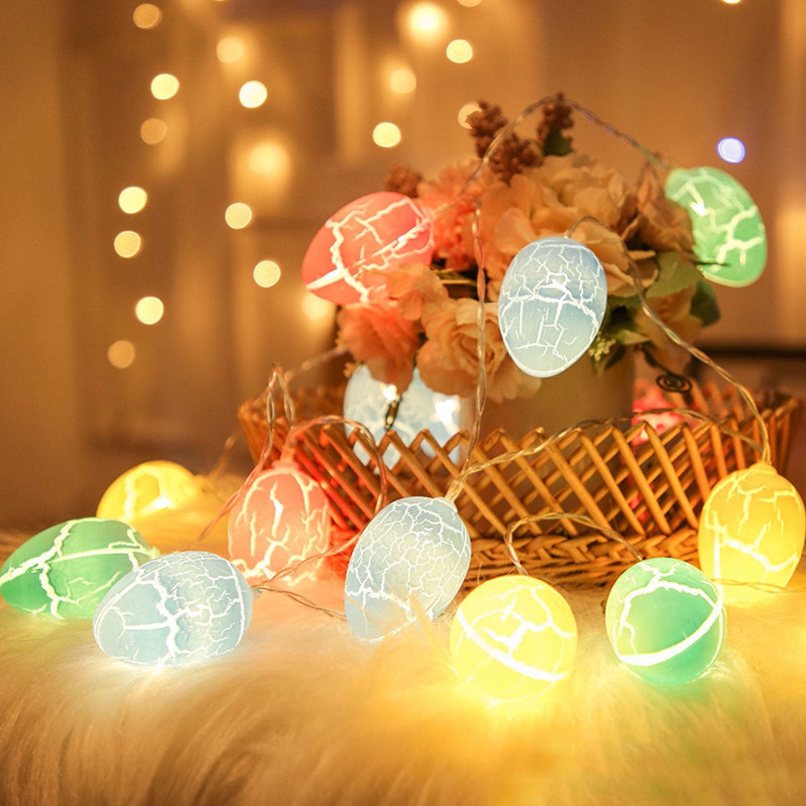 Kabnic Easter Egg String Lights, 9.8ft Cracked Egg LED Lights, 20 Multicolor Fairy Lights for Outdoor & Indoor Easter Decorations, Garden, Yard, Fence, Patio, Party Decor
