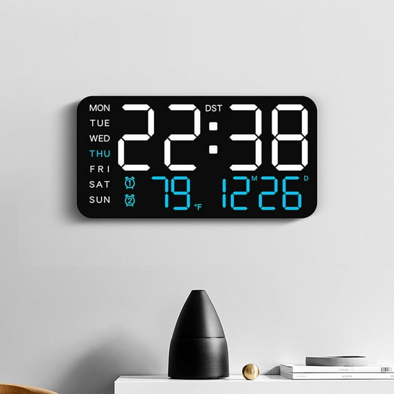 Kabnic Extra-Large Digital Wall Clock with Dual Alarms & Auto DST, Elderly-Friendly LED Display with Temperature Sensor, Waterproof Mounted Clock for Living Room/Bedroom/Office