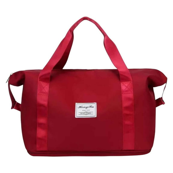 Kabnic Large Capacity Foldable Travel Bag, Wet/Dry Separation Travel Duffel Bag, Weekender Overnight Bag with Wet Pocket and Shoes Compartment for Women, Travel, Gym, Yoga | Red