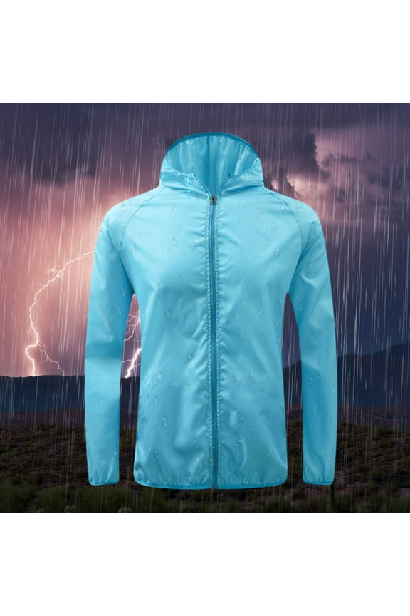 Men's Packable Rain Jacket - Lightweight Waterproof Hooded Jacket for Outdoor Travel, Hiking & Cycling, Compact Rain Gear
