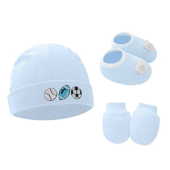 Kabnic Newborn Baby Hat, Mittens, and Shoes Set, Cotton 3-Piece Outfit, Anti-Scratch Gloves, Beanie & Booties for Boys & Girls, 0-6 Months Winter Essentials
