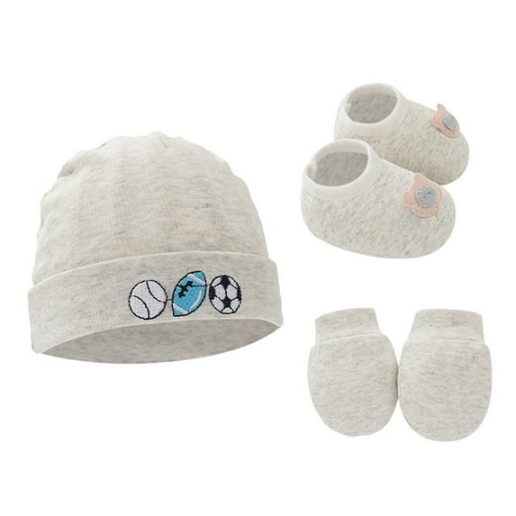 Kabnic Newborn Baby Hat, Mittens, and Shoes Set, Cotton 3-Piece Outfit, Anti-Scratch Gloves, Beanie & Booties for Boys & Girls, 0-6 Months Winter Essentials