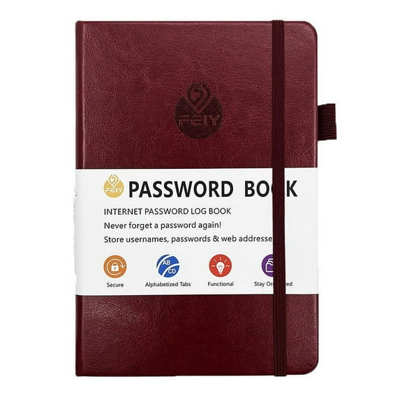 Kabnic Password Book with Alphabetical Tabs, Hardcover Password Book, Password Notebook Organizer for Computer and Internet Address Website, Gifts for Home, Office, Dark Red
