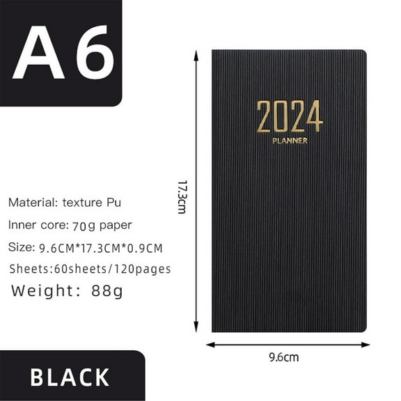 Kabnic Pocket Planner 2024, 6.8"x3.7" Daily Planner for Purse, A6 Hardcover Lined Journal Notebook, 120 Pages