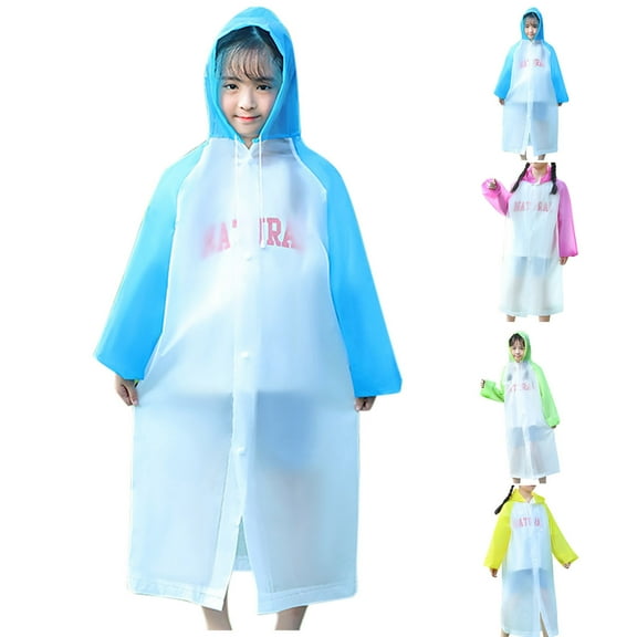Kabnic Raincoats for Kids - Reusable Waterproof Rain Ponchos with Hood & Sleeves, Boys & Girls Lightweight Outerwear for Outdoor Play