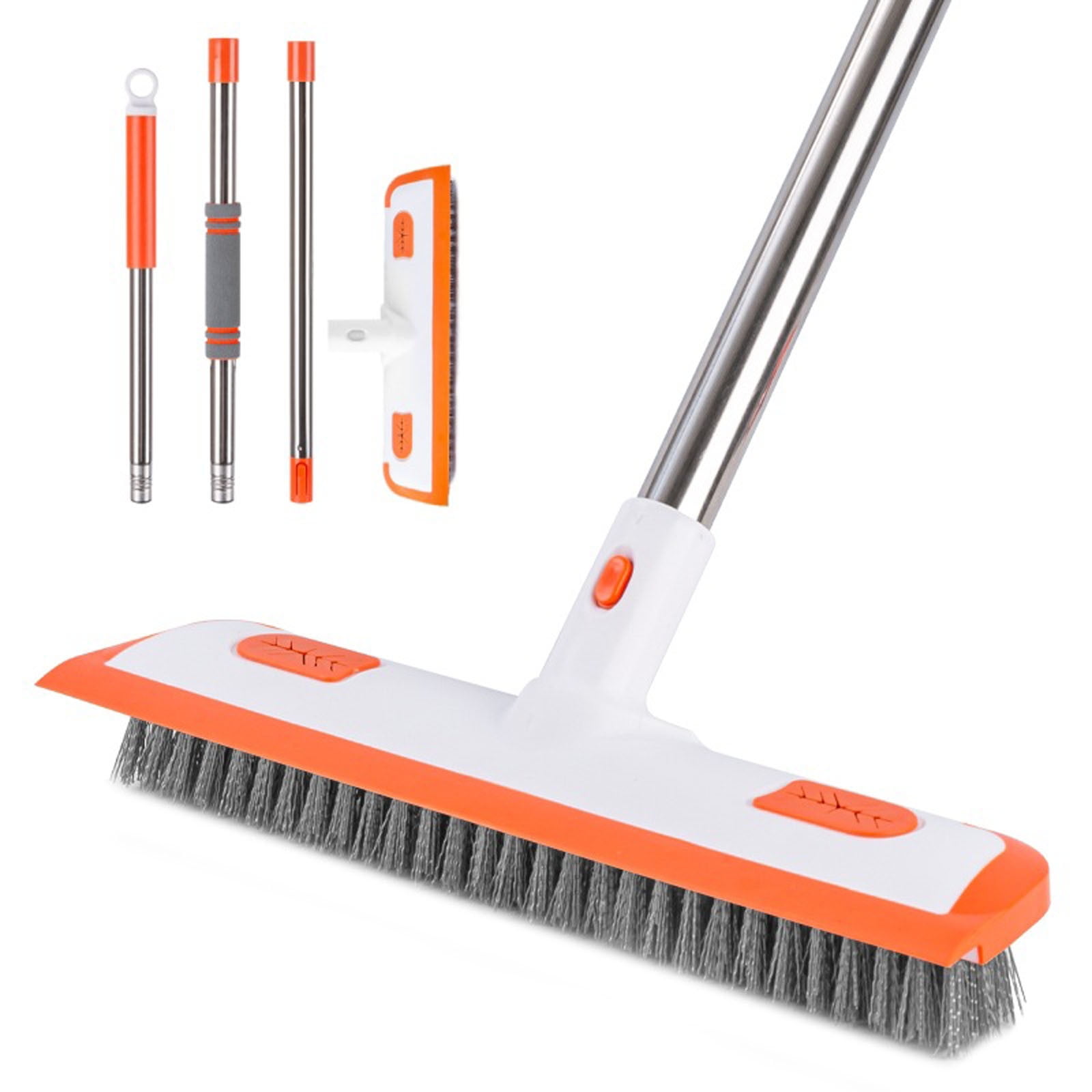 Heavy-Duty Stiff Bristle Deck Scrub Brush With 55" Long Handle And Rubber Squeegee - 10.8" Head For Shower, Floor, Outdoor & Car Cleaning