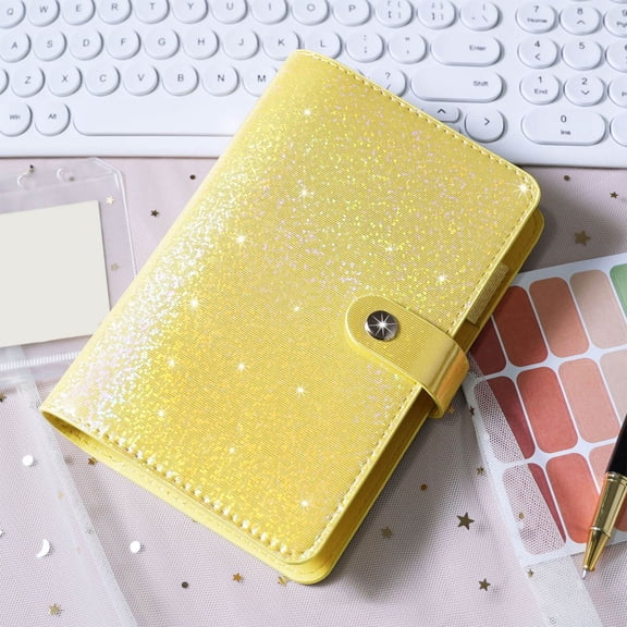 Kabnic Server Books for Waitress, A6 Binder 6 Ring, Glitter Leather Waiter Wallet, Cute Waitstaff Organizer Fits Server Apron Yellow